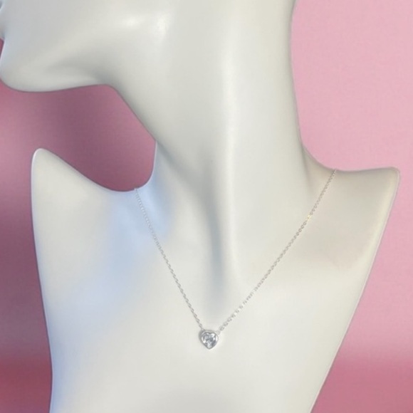 925 Sterling Silver Necklace with Crystal Heart Pendant - Picture 6 of 8